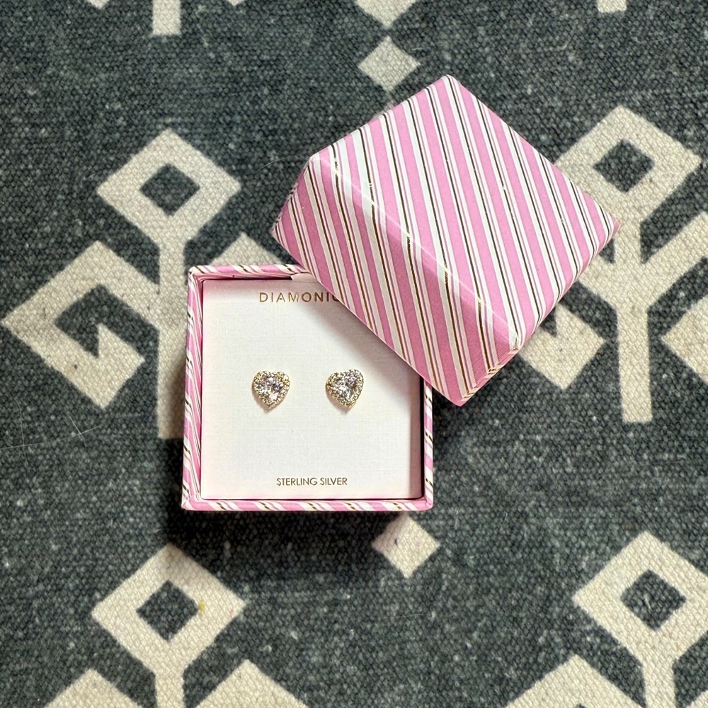 Diamonique Heart Earrings - Sterling Silver w/ Gold Tone | NWT